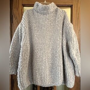 Free People Oasis Oversized Chunky Knit Mock Neck Sweater Tunic Gray XS S M L
